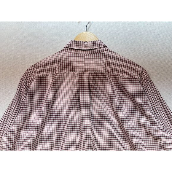 LL Bean Mens Button Down Shirt Long Sleeve Stretch Sz 17-33 Burgundy White Plaid - Picture 12 of 13